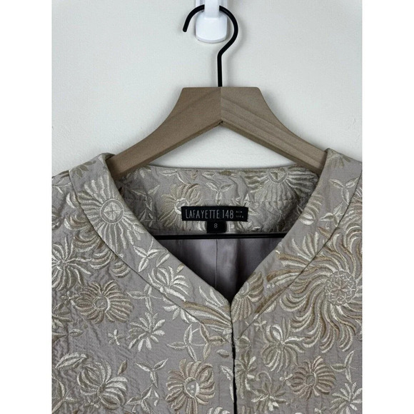 Lafayette 148 Cream Beige Silk Blend Floral Embroidered Cropped Jacket - Picture 5 of 12